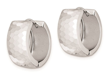 Sterling Silver Rhodium Polished Patterned Hinged Hoop Earrings (Style QE8507)