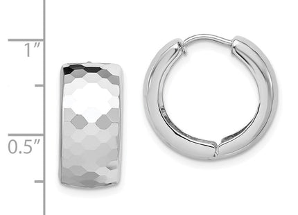 Sterling Silver Rhodium Polished Patterned Hinged Hoop Earrings (Style QE8507)