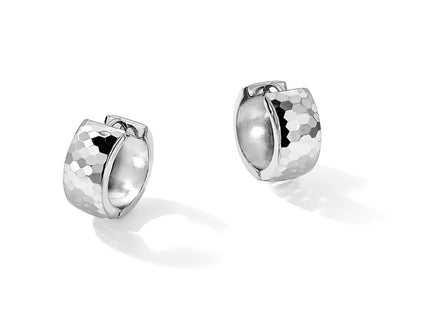 Sterling Silver Rhodium Polished Patterned Hinged Hoop Earrings, 18 x 8mm