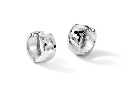 Sterling Silver Rhodium Polished Patterned Hinged Hoop Earrings, 18 x 8mm