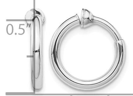 Sterling Silver RH-plated Non-Pierced Round Hoop Earrings