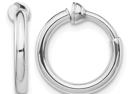 Sterling Silver RH-plated Non-Pierced Round Hoop Earrings