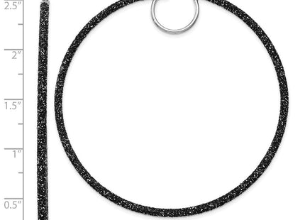 Sterling Silver Rhodium-plated Black Glitter Enamel Hoop Earrings (Style QE8568)