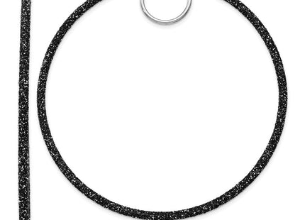 Sterling Silver Rhodium-plated Black Glitter Enamel Hoop Earrings (Style QE8568)