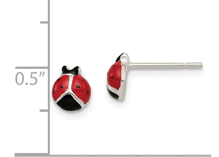 Sterling Silver Polished Red/Black Enameled Ladybug Post Earrings (Style QE8642)