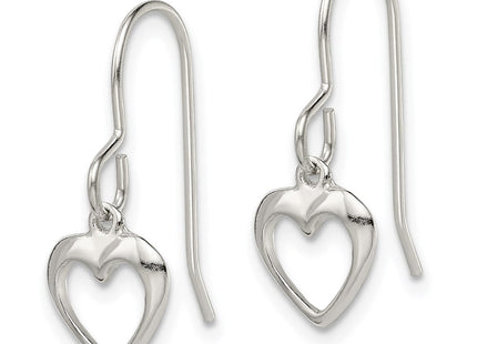 Sterling Silver Heart Dangle Shepherd Hook Earrings (Style QE8739)