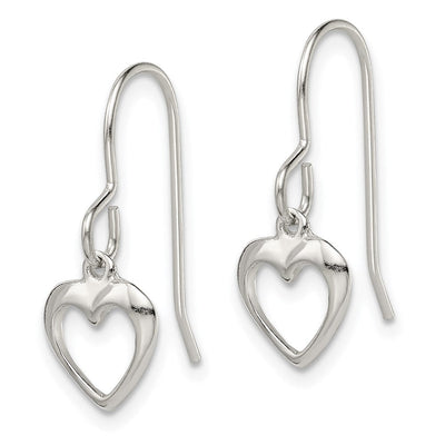 Sterling Silver Heart Dangle Shepherd Hook Earrings, 21 x 9mm