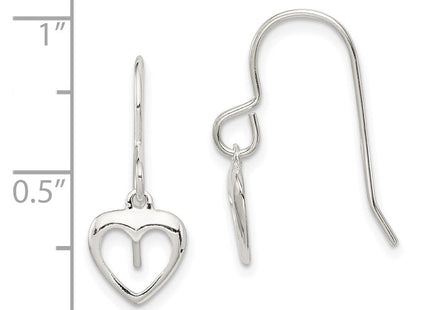 Sterling Silver Heart Dangle Shepherd Hook Earrings (Style QE8739)