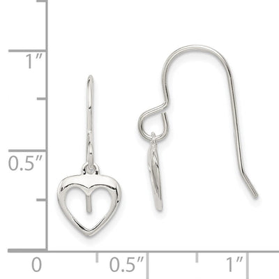 Sterling Silver Heart Dangle Shepherd Hook Earrings, 21 x 9mm