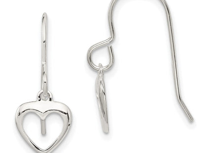 Sterling Silver Heart Dangle Shepherd Hook Earrings (Style QE8739)