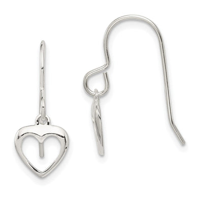 Sterling Silver Heart Dangle Shepherd Hook Earrings, 21 x 9mm