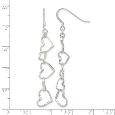 Sterling Silver Heart Dangle Shepherd Hook Earrings, 53 x 9mm