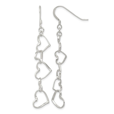 Sterling Silver Heart Dangle Shepherd Hook Earrings, 53 x 9mm
