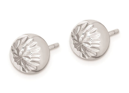 Sterling Silver Rhod-plated Diamond Cut Ball Post Earrings