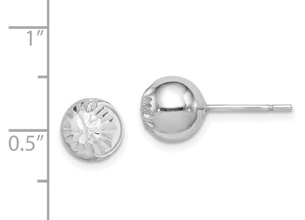 Sterling Silver Rhod-plated Diamond Cut Ball Post Earrings