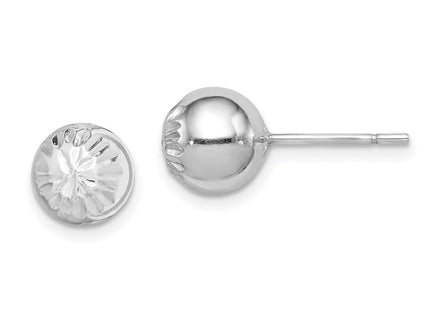 Sterling Silver Rhod-plated Diamond Cut Ball Post Earrings