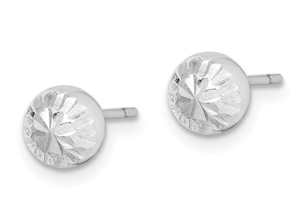 Sterling Silver Rhod-plated Diamond Cut Ball Post Earrings