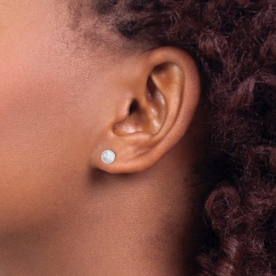 Sterling Silver Rhod-plated Diamond Cut Ball Post Earrings