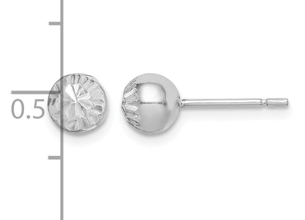 Sterling Silver Rhod-plated Diamond Cut Ball Post Earrings