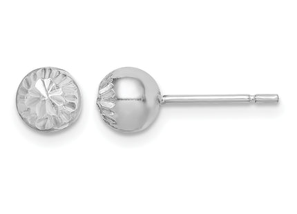 Sterling Silver Rhod-plated Diamond Cut Ball Post Earrings