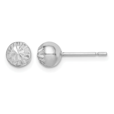 Sterling Silver Rhod-plated Diamond Cut Ball Post Earrings