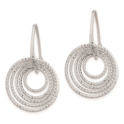 Sterling Silver Rhodium Plated D/C Circles Dangle Earrings, 31 x 20mm