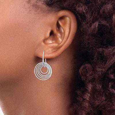 Sterling Silver Rhodium Plated D/C Circles Dangle Earrings, 31 x 20mm