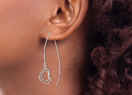 Sterling Silver Rhodium-plated Heart Threader Earrings (Style QE9075)