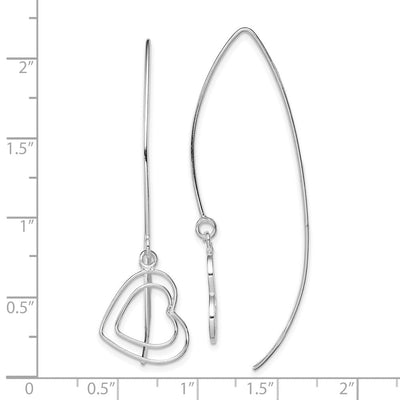 Sterling Silver Rhodium-plated Heart Threader Earrings, 53 x 15mm