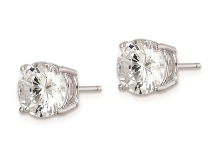 Sterling Silver Rhodium-plated Polished Round CZ Stud Earrings (Style QE9098)