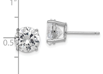 Sterling Silver Rhodium-plated Polished Round CZ Stud Earrings (Style QE9098)