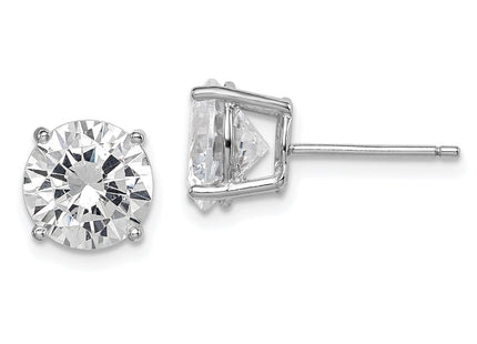 Sterling Silver Rhodium-plated Polished Round CZ Stud Earrings (Style QE9098)