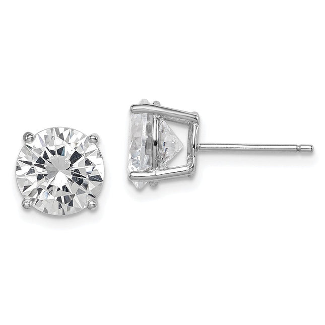 Sterling Silver Rhodium-plated Polished Round CZ Stud Earrings, 8 x 8mm