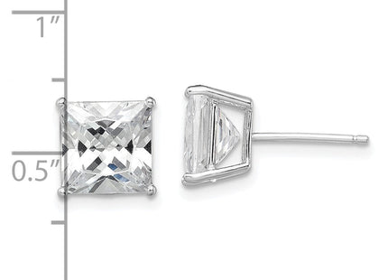 Sterling Silver Rhodium-plated Polished Square CZ Stud Earrings (Style QE9102)