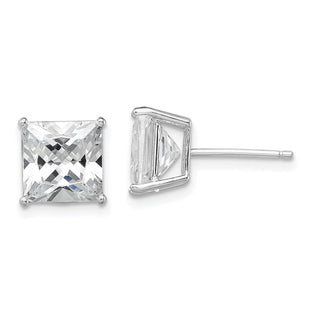 Sterling Silver Rhodium-plated Polished Square CZ Stud Earrings (Style QE9102)