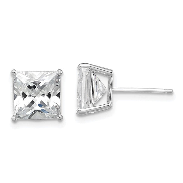 Sterling Silver Rhodium-plated Polished Square CZ Stud Earrings, 8 x 8mm