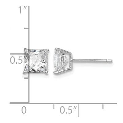 Sterling Silver Rhodium-plated Polished Square CZ Stud Earrings, 6 x 6mm
