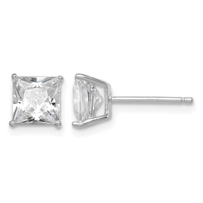 Sterling Silver Rhodium-plated Polished Square CZ Stud Earrings, 6 x 6mm