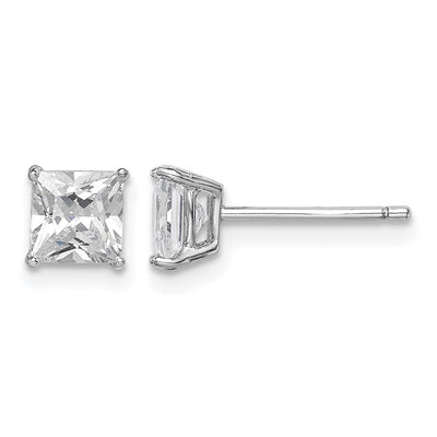 Sterling Silver Rhodium-plated Polished Square CZ Stud Earrings, 5 x 5mm