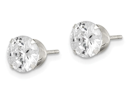 Sterling Silver Polished Round CZ Snap Set Stud Earrings (Style QE9106)