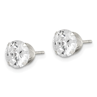 Sterling Silver Polished Round CZ Snap Set Stud Earrings, 7 x 7mm