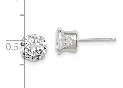 Sterling Silver Polished Round CZ Snap Set Stud Earrings (Style QE9106)