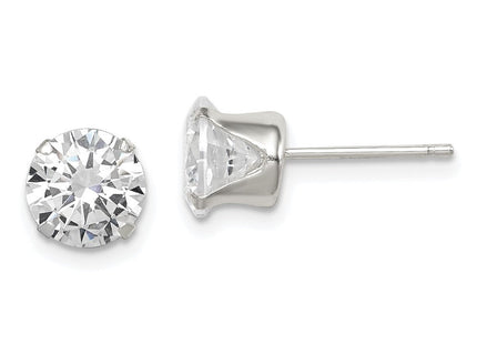 Sterling Silver Polished Round CZ Snap Set Stud Earrings (Style QE9106)