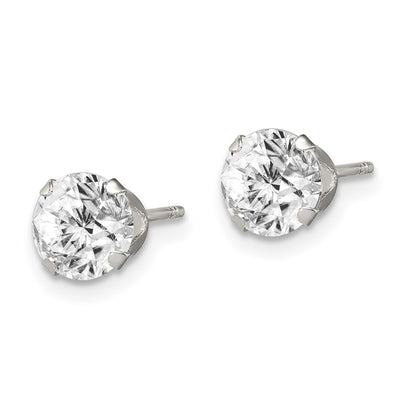 Sterling Silver Polished Round CZ Snap Set Stud Earrings, 6 x 6mm