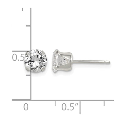 Sterling Silver Polished Round CZ Snap Set Stud Earrings, 6 x 6mm
