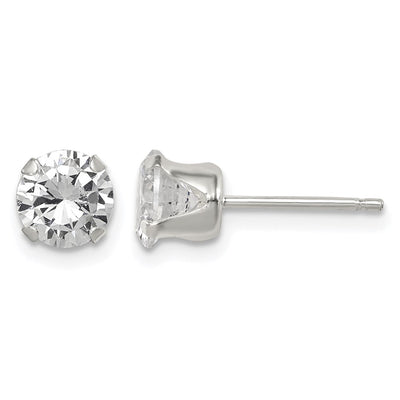 Sterling Silver Polished Round CZ Snap Set Stud Earrings, 6 x 6mm