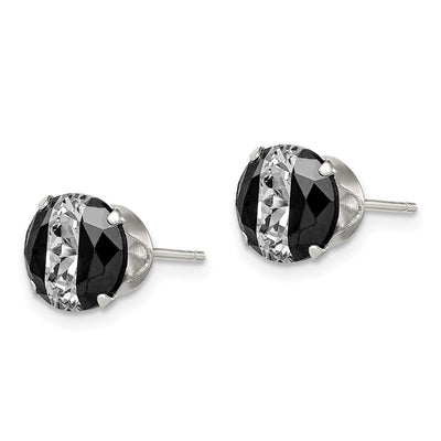 Sterling Silver Black & White Round CZ Snap-in Set Stud Earrings, 8 x 8mm