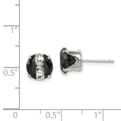 Sterling Silver Black & White Round CZ Snap-in Set Stud Earrings, 8 x 8mm