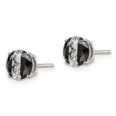 Sterling Silver RH-pltd Black/White Round CZ Basket Set Stud Earrings