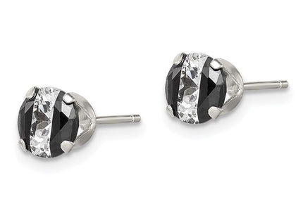 Sterling Silver Black & White Round CZ Snap-in Set Stud Earrings (Style QE9111)